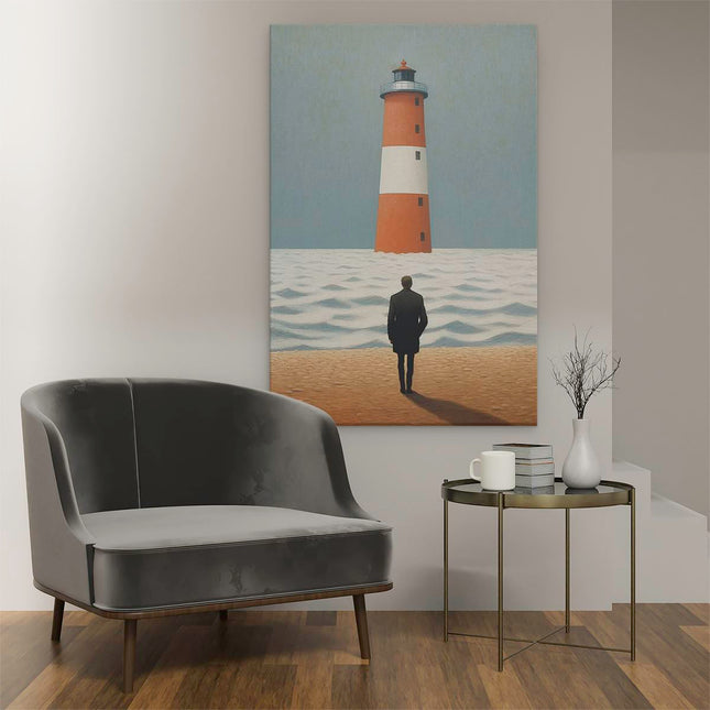 Canvas schilderij interieur Man bij een Vuurtoren