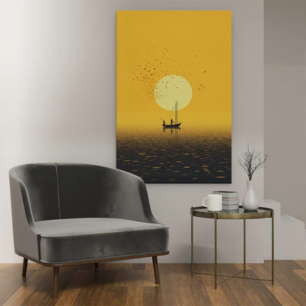 Canvas schilderij interieur Zeilboot bij Zonsopkomst - Abstract
