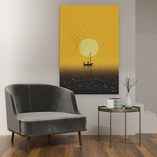Canvas schilderij interieur Zeilboot bij Zonsopkomst - Abstract