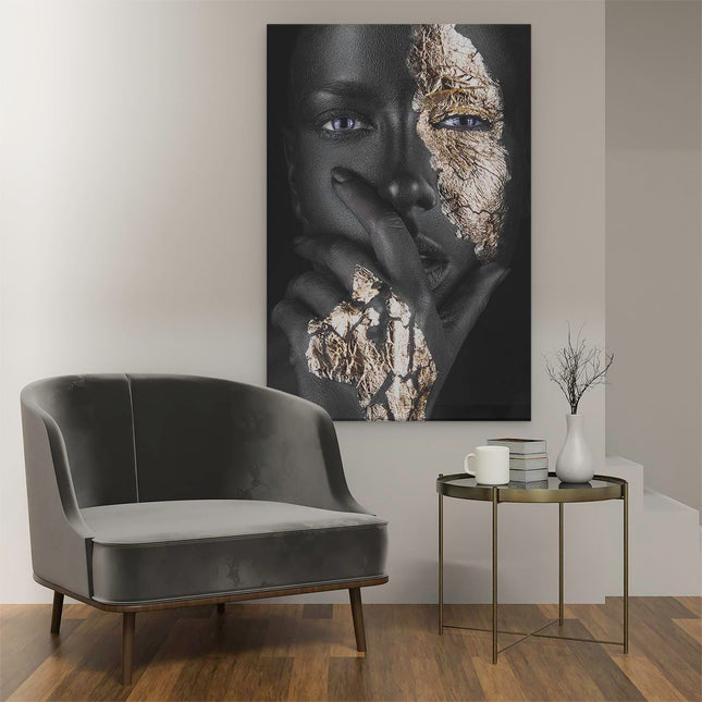 Canvas schilderij interieur Gouden Vrouw Gezicht