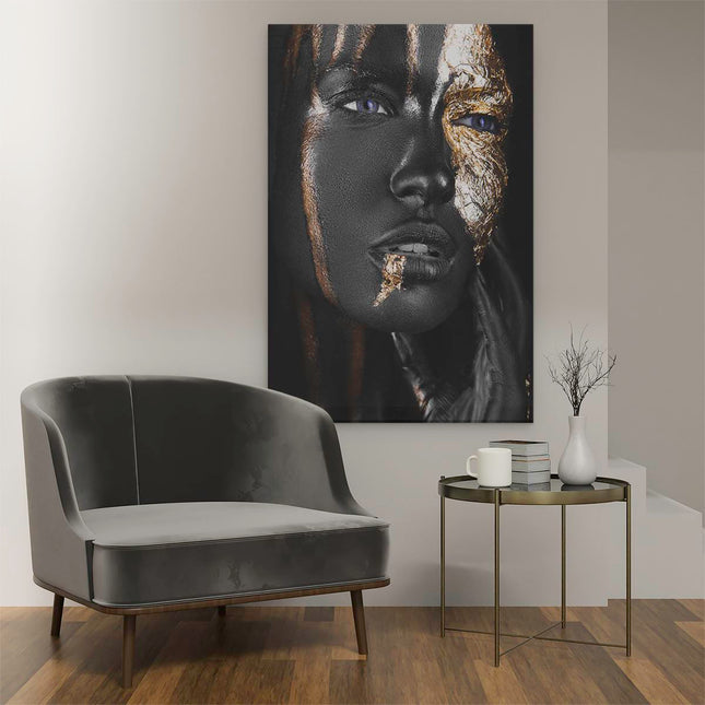 Canvas schilderij interieur Gouden Vrouw Gezicht