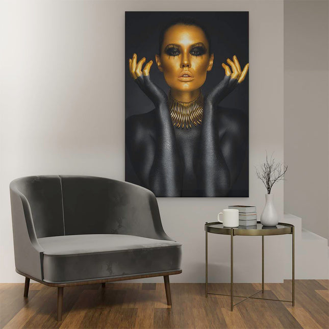 Canvas schilderij interieur Vrouwen Portret in het Goud en Zwart