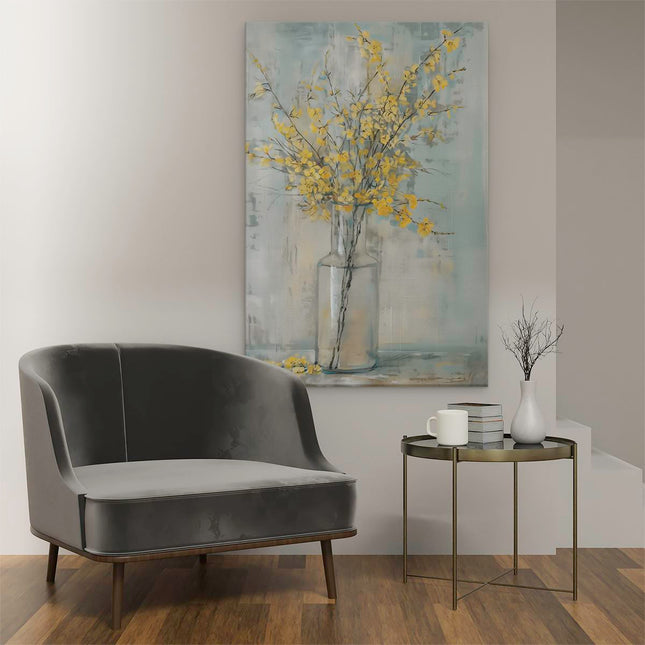Canvas schilderij interieur Gele Bloemen in een Vaas