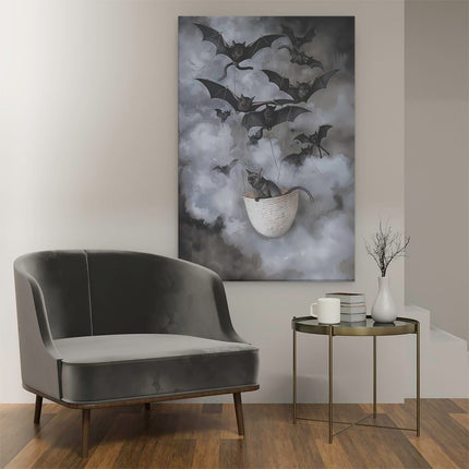 Canvas schilderij interieur Vliegende Vleermuizen in een Mand