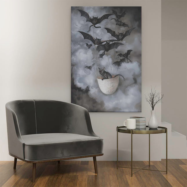 Canvas schilderij interieur Vliegende Vleermuizen in een Mand