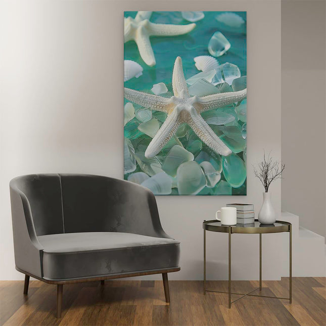 Canvas schilderij interieur Zeester Drijft in het Water