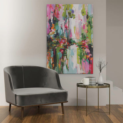 Canvas schilderij interieur Abstract Kunstwerk van Kleurrijke Bloemen en Bomen