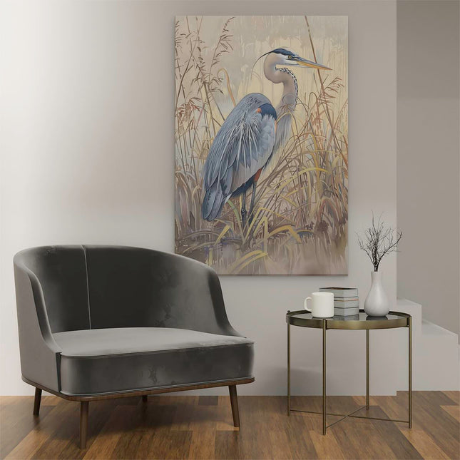 Canvas schilderij interieur Kunstwerk van een Grote Blauwe Reiger