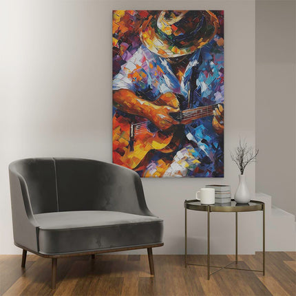 Canvas schilderij interieur Man een Akoestische Gitaar Spelen