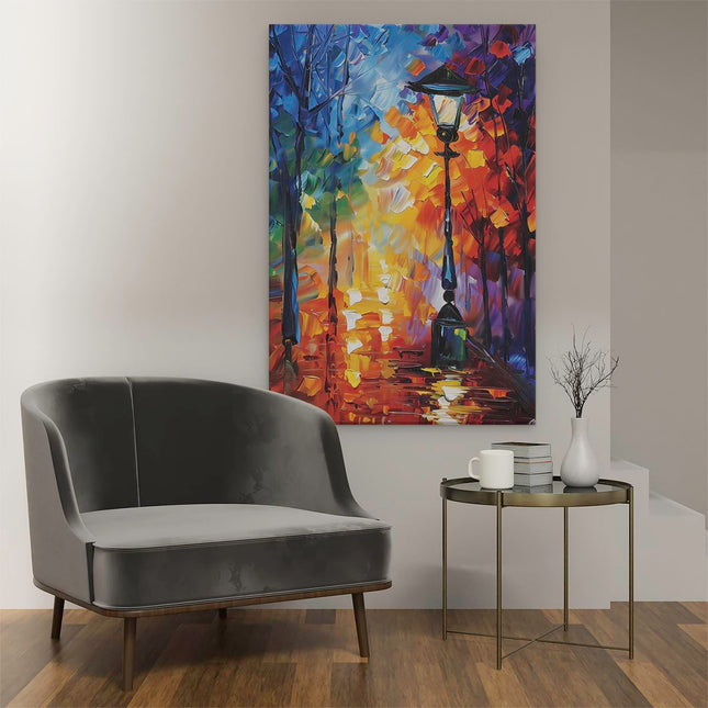 Canvas schilderij interieur Kunstwerk van een Straatlantaarn in de Regen