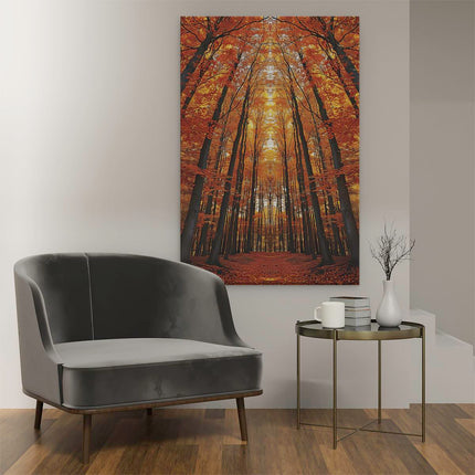 Canvas schilderij interieur Bos van Bomen in de Herfst