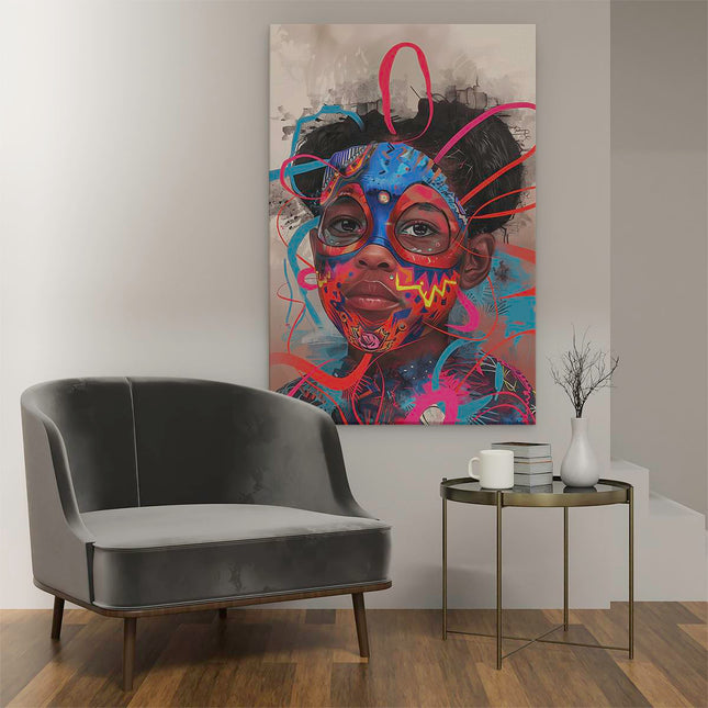 Canvas schilderij interieur Meisje met Kleurrijke Verf op haar Gezicht