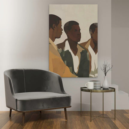 Canvas schilderij interieur Groep Jonge Mannen die bij Elkaar Staan