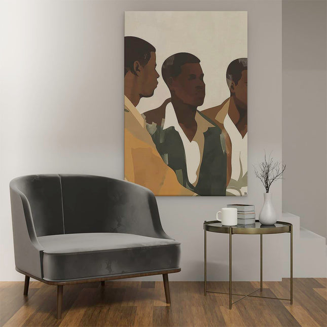 Canvas schilderij interieur Groep Jonge Mannen die bij Elkaar Staan