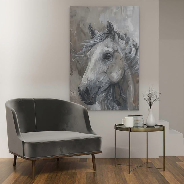 Canvas schilderij interieur Kunstwerk van een Wit Paard