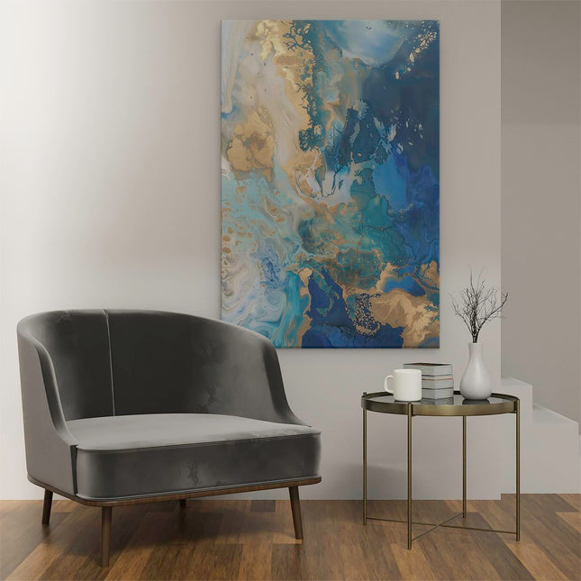 Canvas schilderij interieur Blauwe en Gouden Kaart van Europa