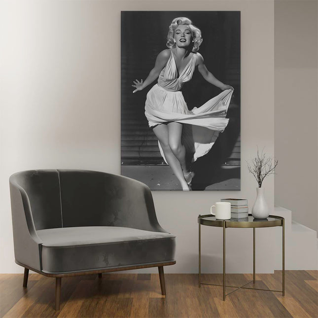 Canvas schilderij interieur Marilyn Monroe in een Witte Jurk