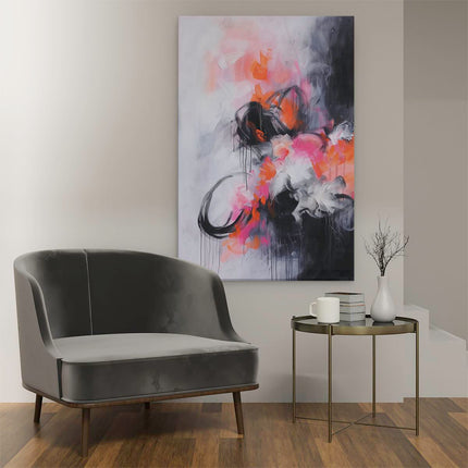 Canvas schilderij interieur Abstract Kunstwerk met Oranje en Zwarte Bloemen