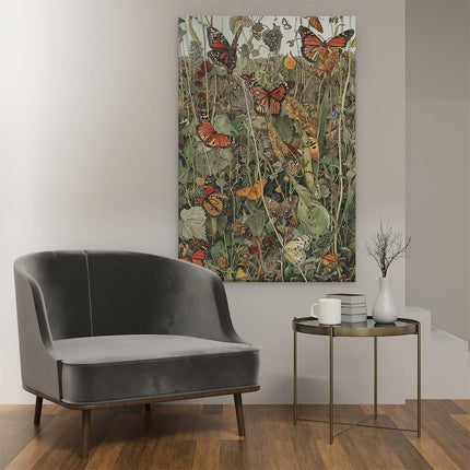 Canvas schilderij interieur Kunstwerk van Monarchvlinders in een Veld