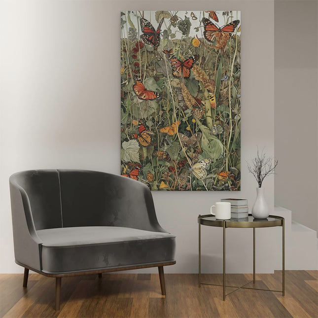 Canvas schilderij interieur Kunstwerk van Monarchvlinders in een Veld
