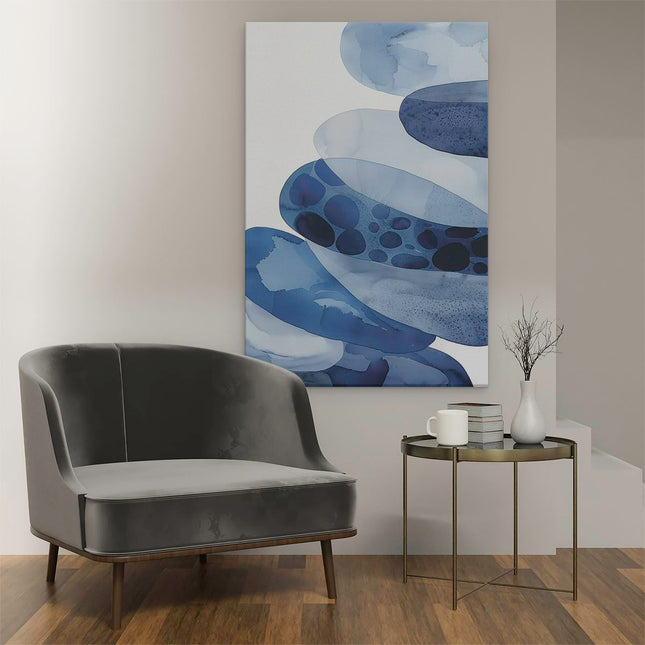 Canvas schilderij interieur Stapel Blauwe en Witte Borden