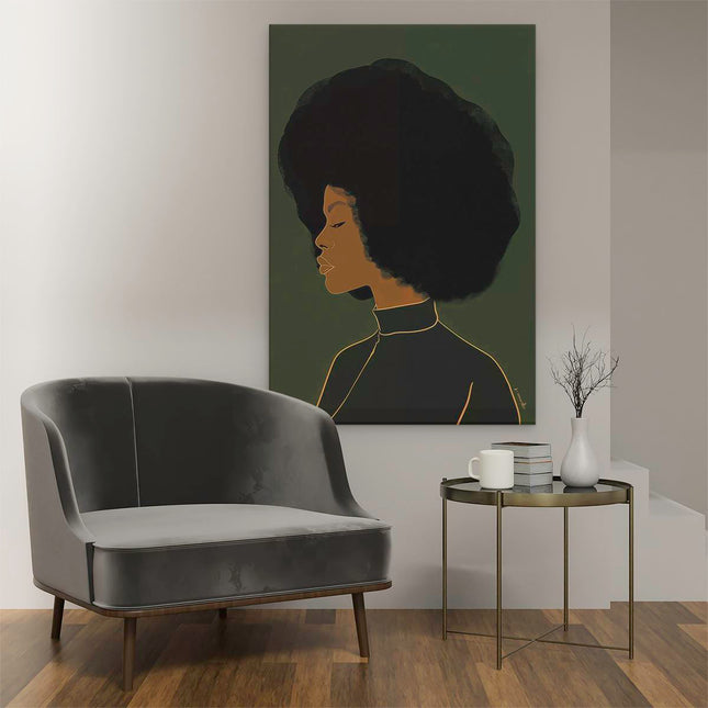 Canvas schilderij interieur Vrouw met een Afro