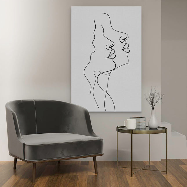Canvas schilderij interieur Enkele Lijntekening van het Gezicht van een Vrouw