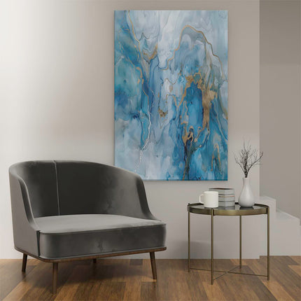 Canvas schilderij interieur Blauw en Goud Abstract Kunstwerk