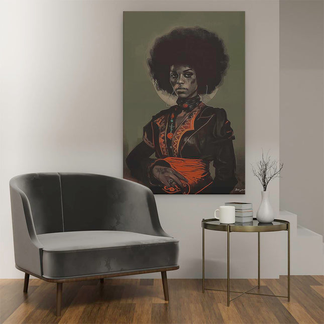 Canvas schilderij interieur Zwarte Vrouw met een Afro