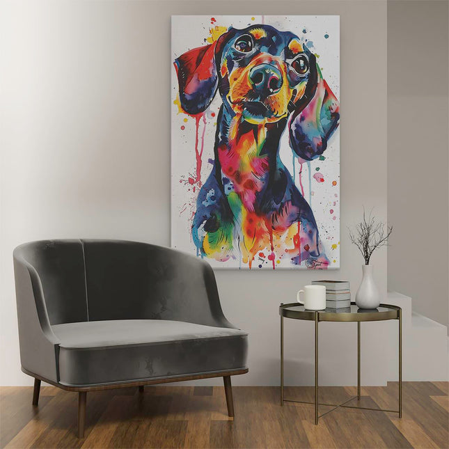 Canvas schilderij interieur Kleurrijk Kunstwerk van een Teckel