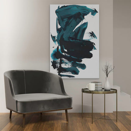 Canvas schilderij interieur Zwart en Blauw Abstract Kunstwerk