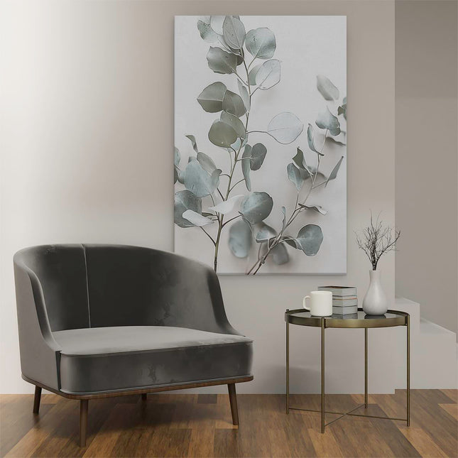 Canvas schilderij interieur Eucalyptusbladeren op een Witte Achtergrond