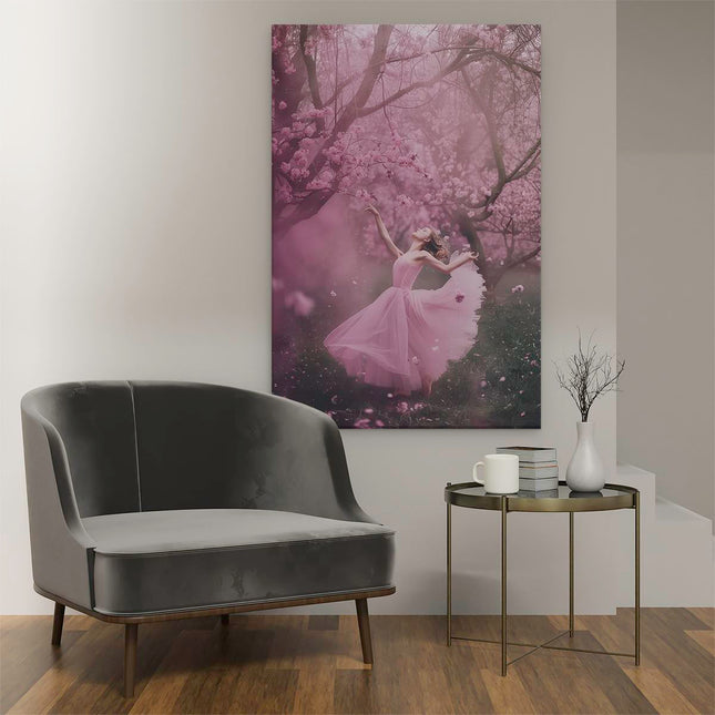 Canvas schilderij interieur Balletdanseres in een Roze Jurk