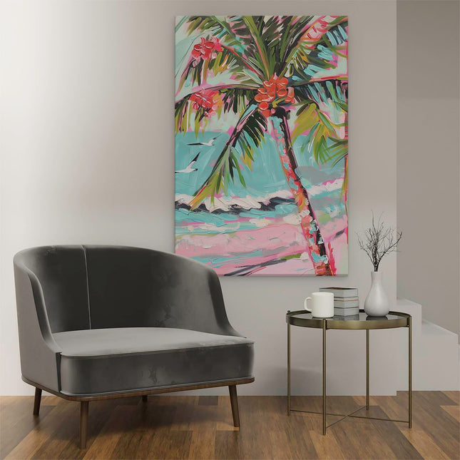 Canvas schilderij interieur Kunstwerk van een Palmboom op het Strand