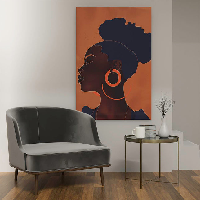 Canvas schilderij interieur Zwarte Vrouw met een Hoepeloorring