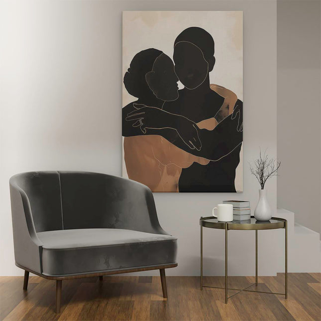 Canvas schilderij interieur Silhouet van een Knuffelend Stel