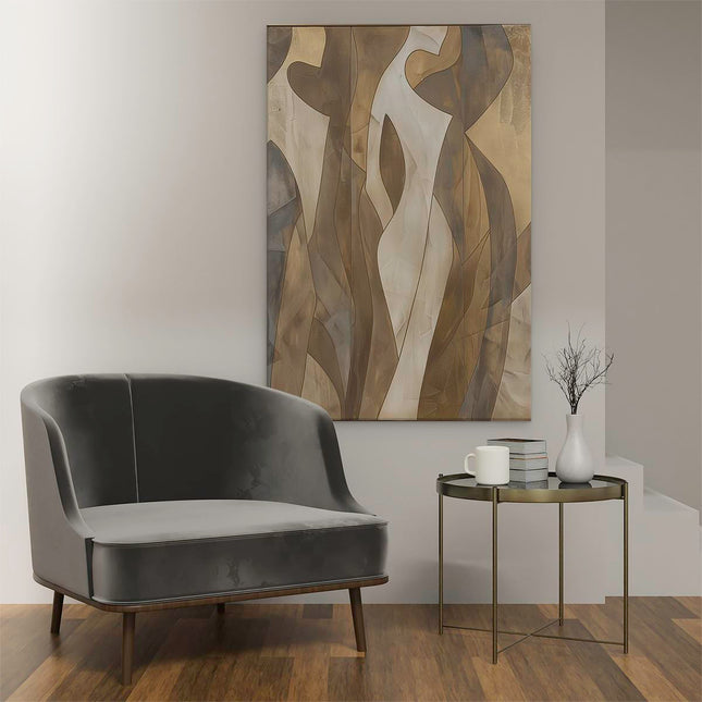 Canvas schilderij interieur Kunstwerk van een Vrouw in Bruin en Beige