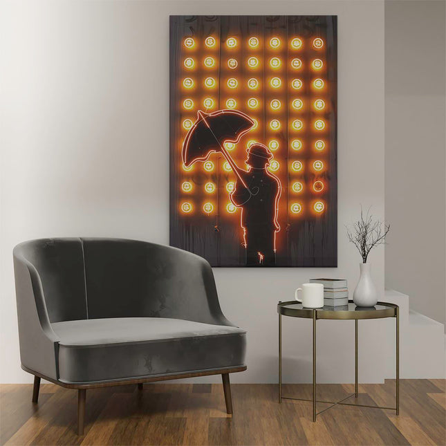 Canvas schilderij interieur Man met een Paraplu