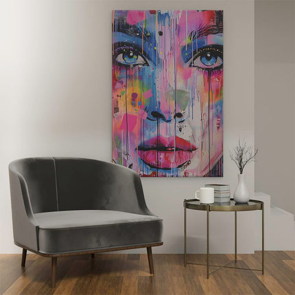Canvas schilderij interieur Kleurrijk Kunstwerk van het Gezicht van een Vrouw