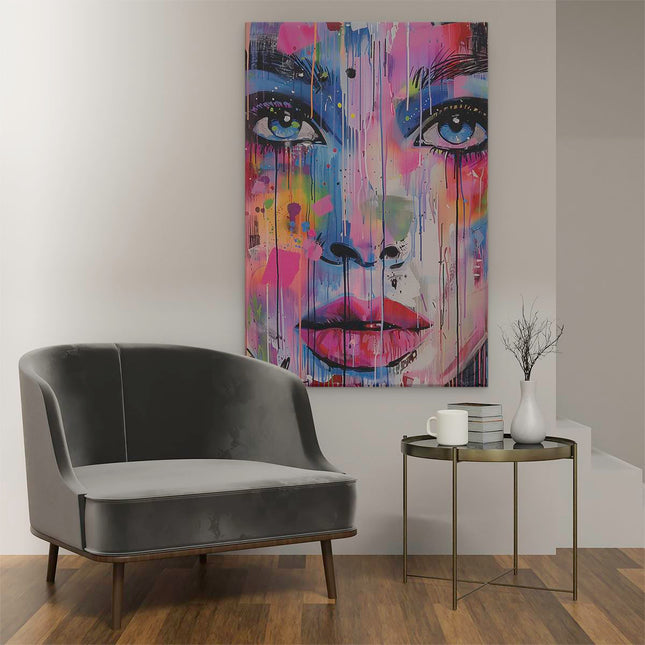 Canvas schilderij interieur Kleurrijk Kunstwerk van het Gezicht van een Vrouw