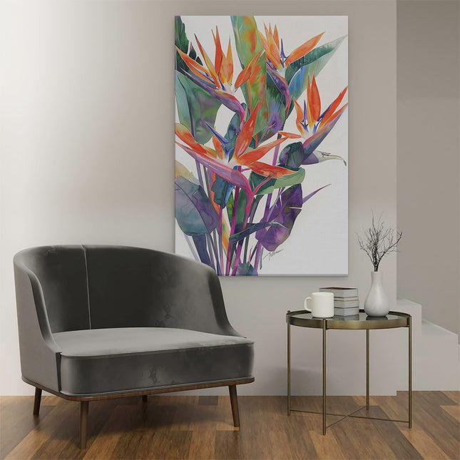 Canvas schilderij interieur Aquarelkunstwerk van Paradijsvogels