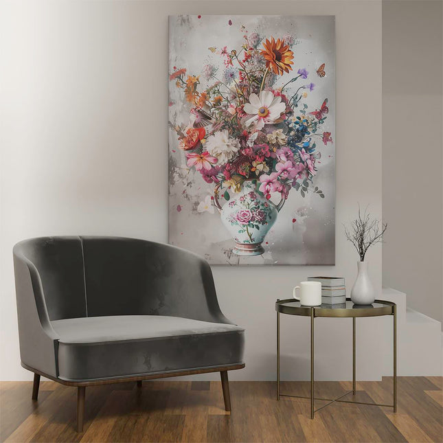 Canvas schilderij interieur Vaas Vol Bloemen