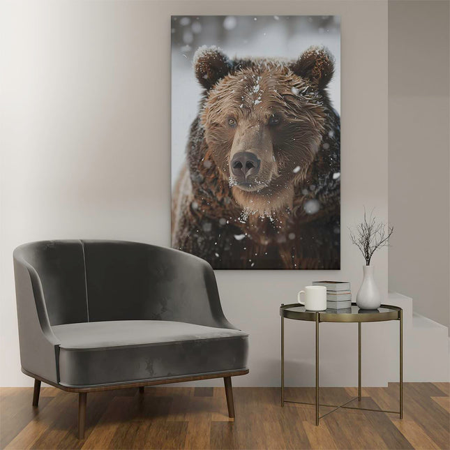Canvas schilderij interieur Bruine Beer in de Sneeuw