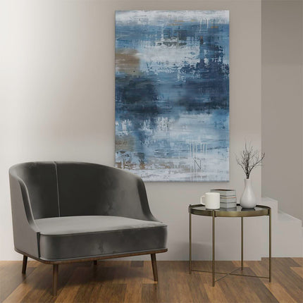 Canvas schilderij interieur Abstract Kunstwerk met Blauwe en Beige Kleuren