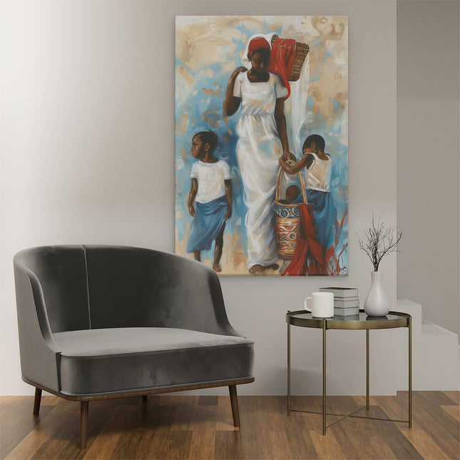 Canvas schilderij interieur Kunstwerk van een Vrouw en haar Kinderen