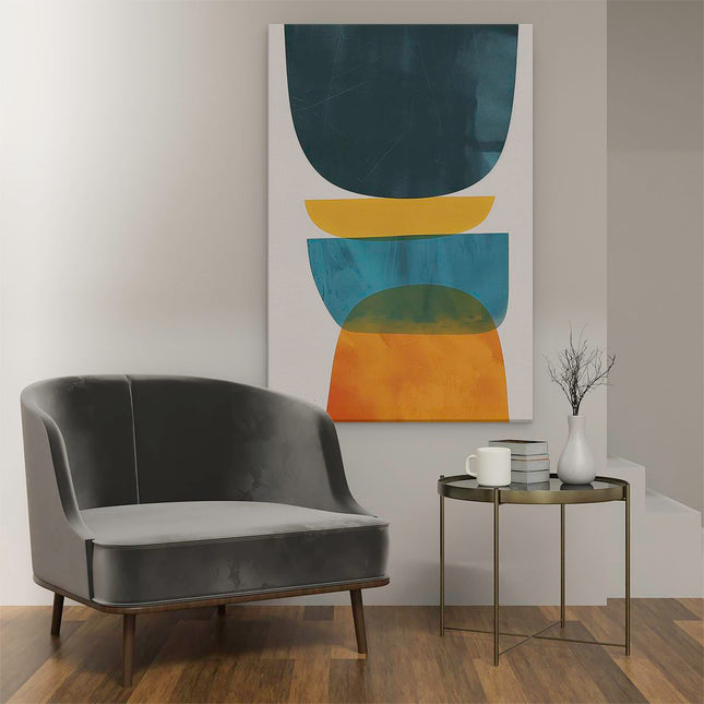 Canvas schilderij interieur Abstract Kunstwerk van een Blauwe, Oranje en Gele Vaas