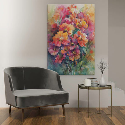 Canvas schilderij interieur Kleurrijke Bloemen in een Vaas