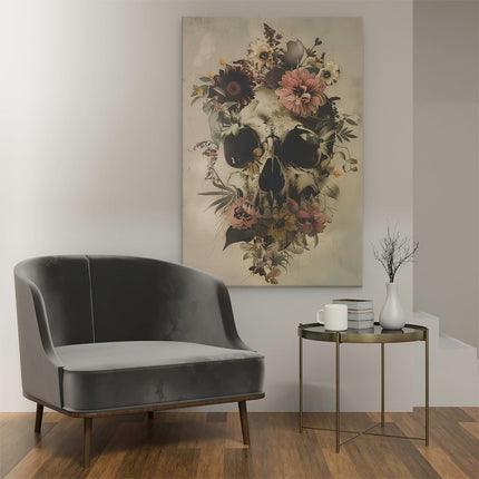 Canvas schilderij interieur Schedel met Bloemen Erop