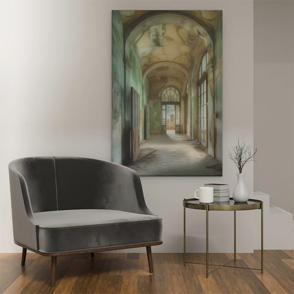 Canvas schilderij interieur Gang in een Verlaten Gebouw
