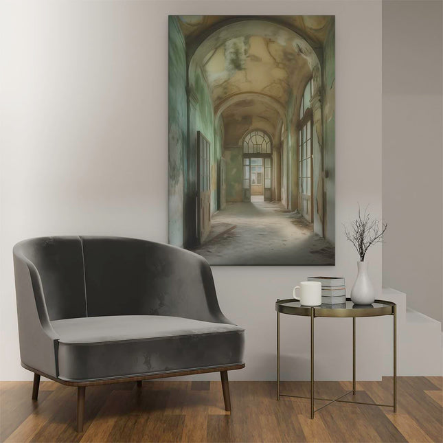 Canvas schilderij interieur Gang in een Verlaten Gebouw